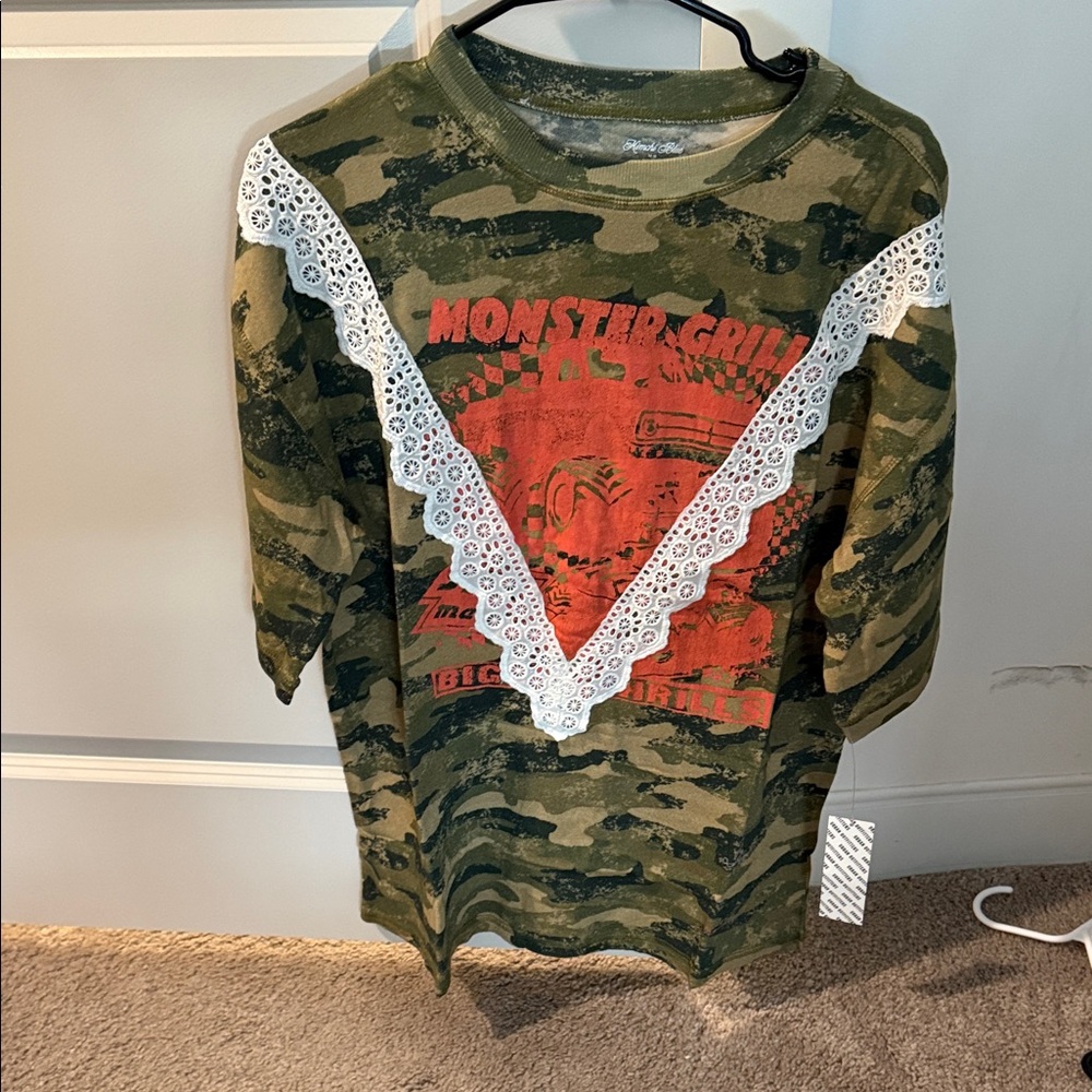 Camouflage Kids Shirt with Red Graphic